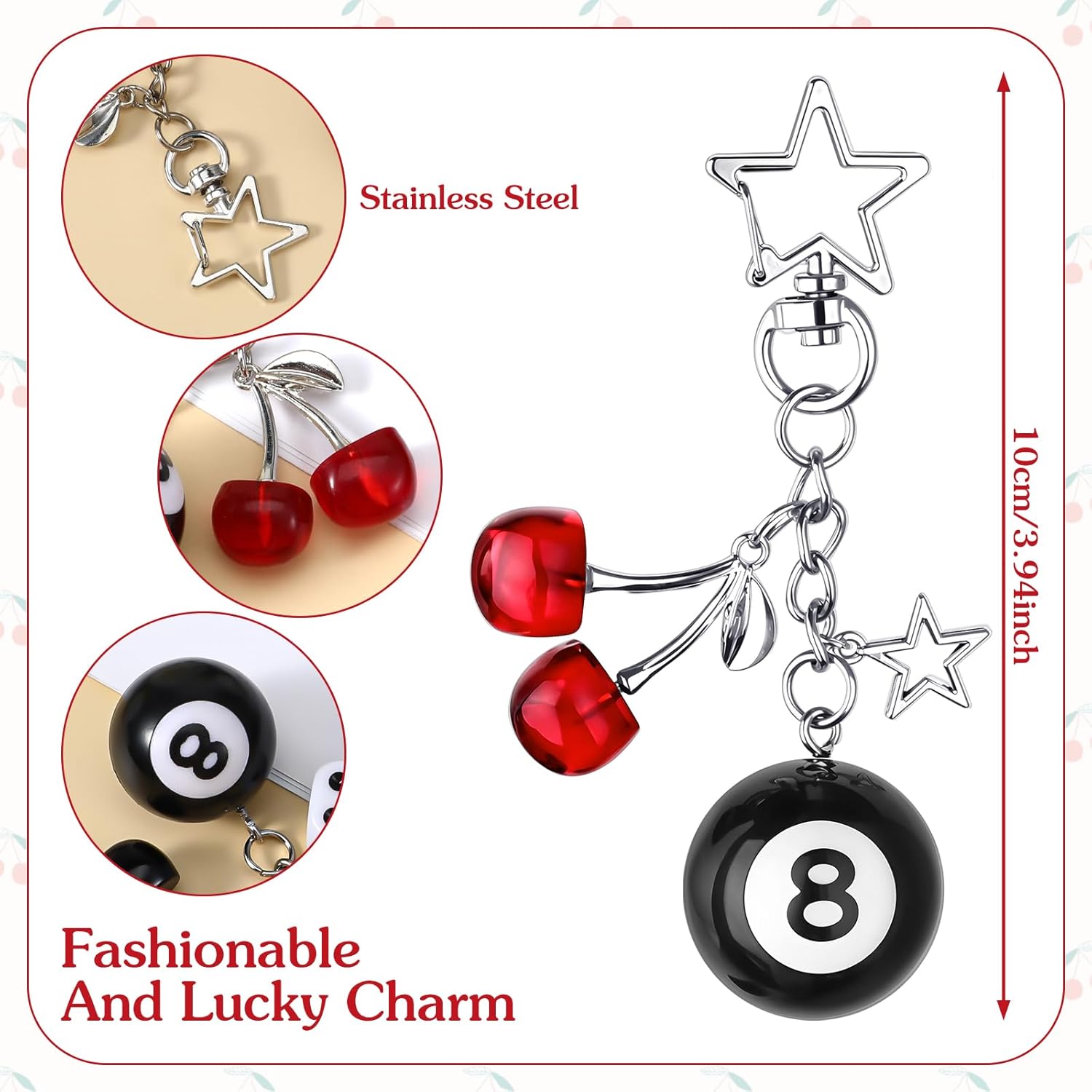 8 Ball Stussy Cherry Star Keychain Set - Image 2