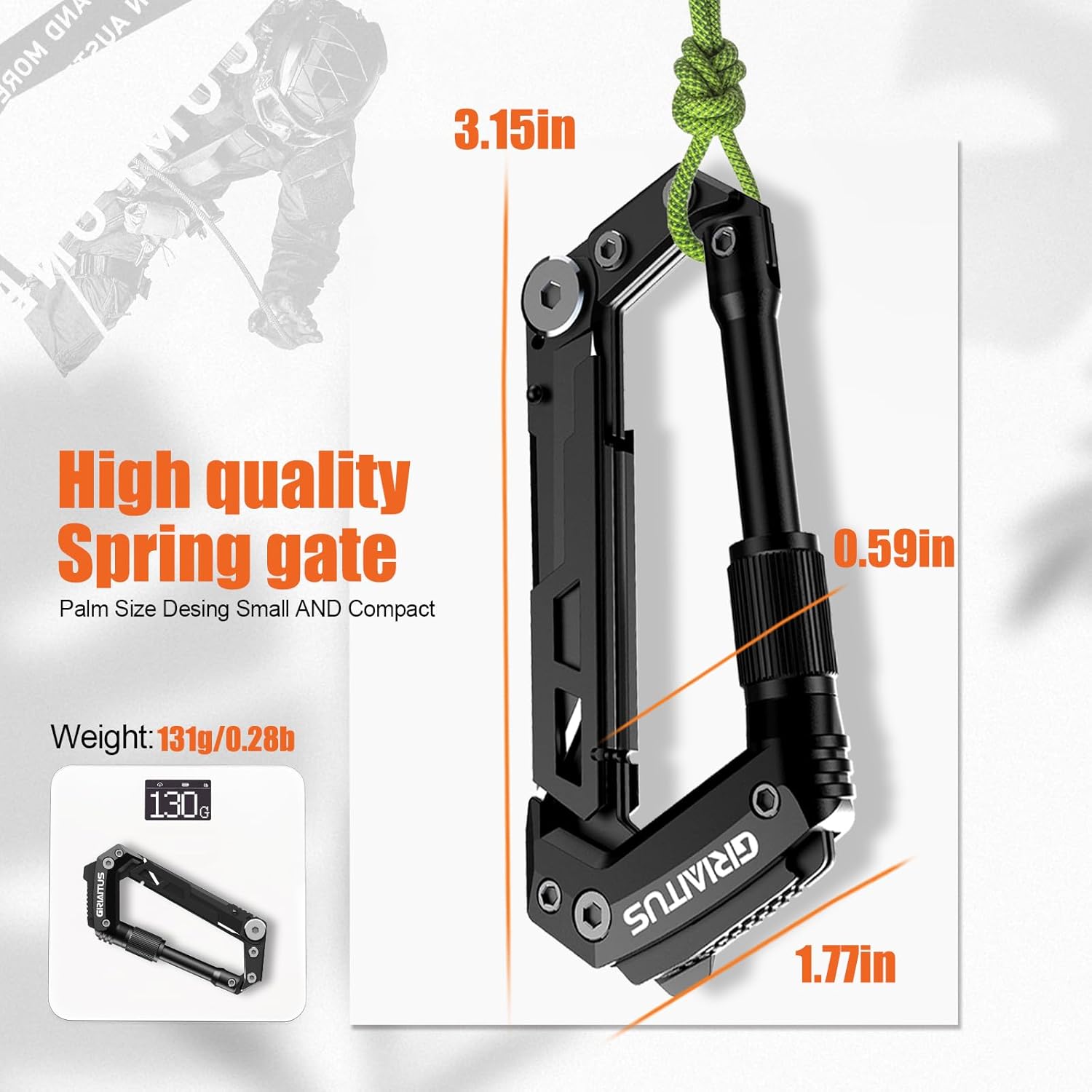 A&M Carabiner Multitool Keychain 8-in-1 EDC - Image 3