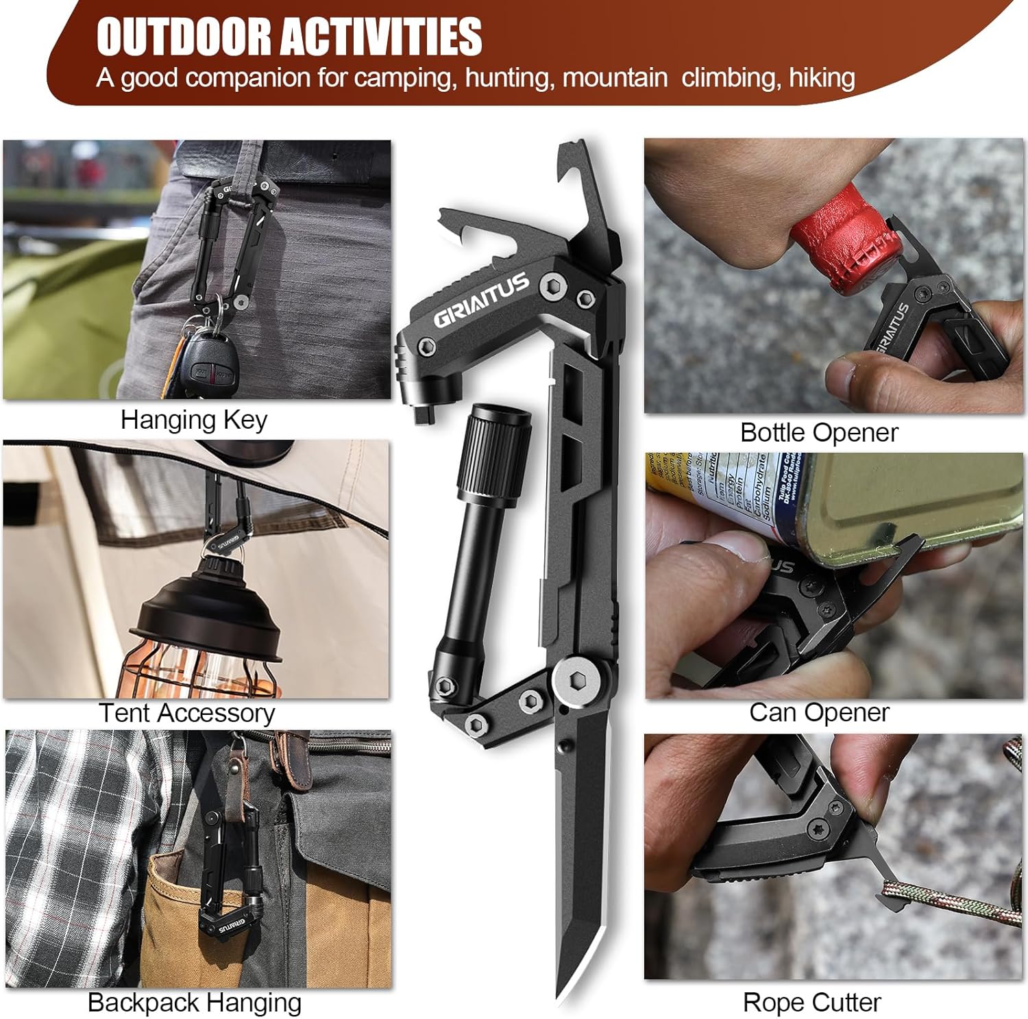 A&M Carabiner Multitool Keychain 8-in-1 EDC - Image 4
