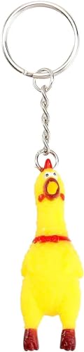 Yellow Shrilling Screaming Chicken Keychain, Mini Rubber Squeeze Screaming Chicken Keychains Gags…