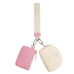 KeyChain Wallet Wristlet Wallets For Women Mini Zip Dual Pouch Wristlet (pink+white)