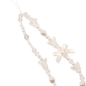 Juroicessry White Mobile Phone Lanyard Universal Phone Chain Black Bow White Pearl…