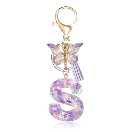 Fmeida Initial Letter Keychains for Women Girls Cute Tassel Butterfly Name Key…