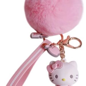 PaPiJoJo Cute Keychains for Women/Girls, Kawaii Pom Pom Fuzzy Key Chain Accessories…