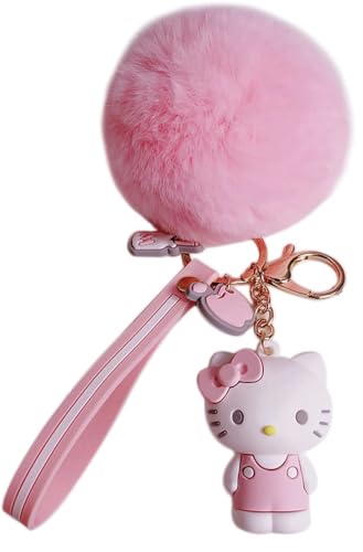 PaPiJoJo Cute Keychains for Women/Girls, Kawaii Pom Pom Fuzzy Key Chain Accessories…