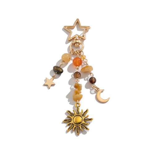 Sun Moon Star Keychain Y2k Aesthetic Boho Hippie Keychain Crystal Beads Bag…