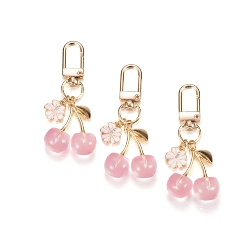 SWJEWEL Flower Keychain 3pcs Sakura Set Black White Pink Small Cherry Blossom…