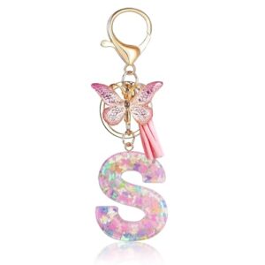 Fmeida Keychains for Women Cute Resin Letter Keychain Pink Initial Keychains for…