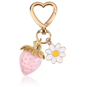 Wikavanli Cute Strawberry Keychain,Bag Charms,Kawaii Heart Flower Daisy Key chains Accessories Decor…