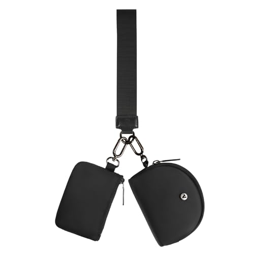 KeyChain Wallet Wristlet Wallets For Women Mini Zip Dual Pouch Wristlet (black+black)