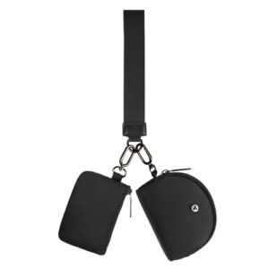KeyChain Wallet Wristlet Wallets For Women Mini Zip Dual Pouch Wristlet (black+black)
