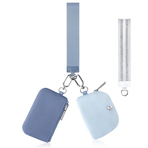 Mini Zip Around Dual Pouch Wristlet With 2 Straps Wristlet Keychain Wallet…