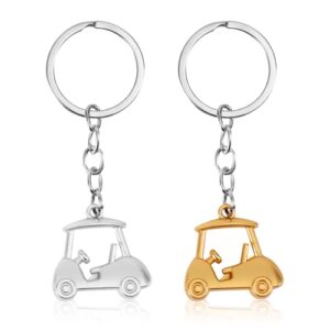 2pcs Golf Cart Keychain, Zinc Alloy Golf Keychain Silver Gold Sparklely Golf…