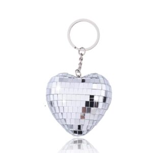 Mini Disco Ball Keychain Charm for Purse Bag Accessories Silver Heart Keychain…