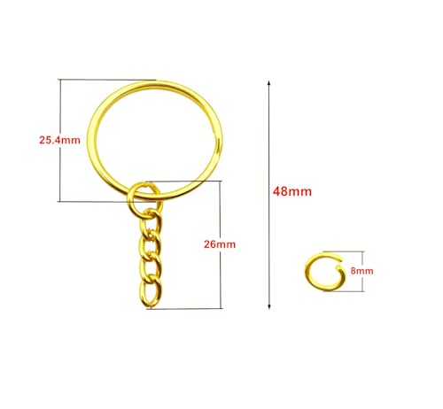 50Sets 1 inch Keychain Rings Golden Split Round Key Ring with Chain… - Image 2