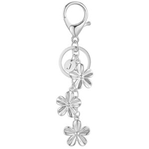XGALBLA Silver Initial Keychain Silver Flower Charms for Key Cute Letter Keyring…