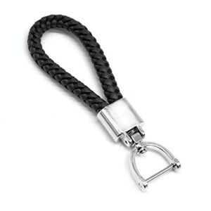 FEYOUN Universal Black Leather Car Fob Keychain Metal Keyring Woven Strap Braided…