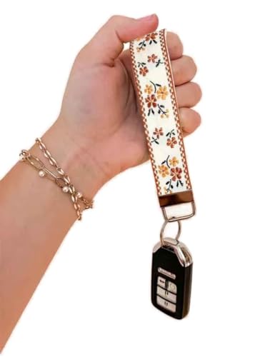BattleTim Floral Embroidered Fabric Keychain Wristlet Key Fob Keychain Car Key Chain… - Image 2