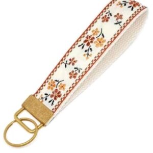 BattleTim Floral Embroidered Fabric Keychain Wristlet Key Fob Keychain Car Key Chain…