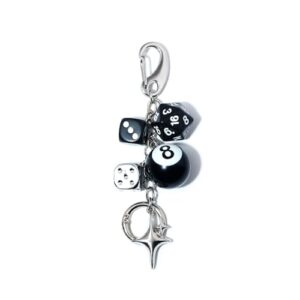 Black 8 Ball Keychain Dice Polaris Star Charm