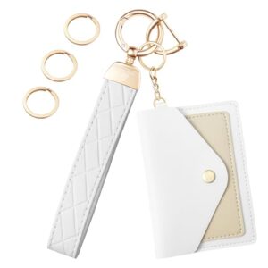 OHKYOOT Leather Wristlet Keychain,Wrist Keychain Car Key Chain with 3 Key Rings,D…