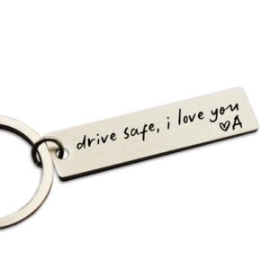 HubbgDesign Key Chain Drive Safe I Love You Engraved Initial Personalized Gift…