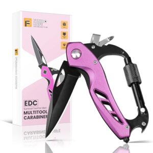 FUNBRO Pink Multitool Carabiner Knife Gifts for Mom Women Wife, 6