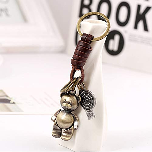 Funny live Brown Leather Keychain Alloy Cute Bear Personalized Key Fob Key… - Image 5