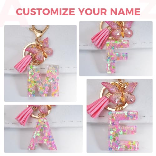 Fmeida Keychains for Women Cute Resin Letter Keychain Pink Initial Keychains for… - Image 4