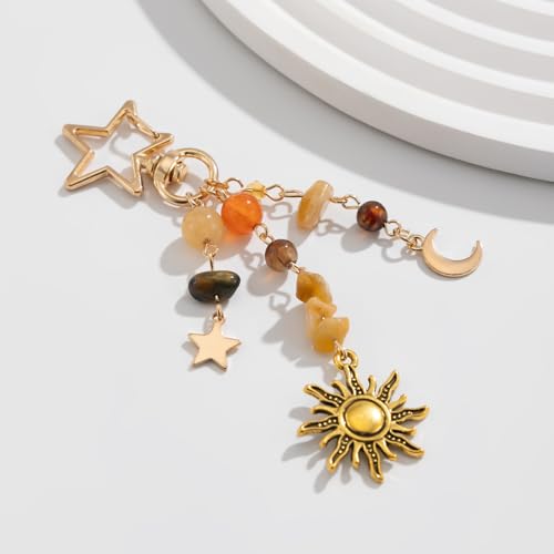 Sun Moon Star Keychain Y2k Aesthetic Boho Hippie Keychain Crystal Beads Bag… - Image 5