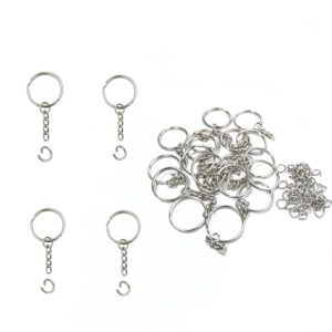 Premium Key Ring with Chain and Open Jump,50 Pack1 inch Split Round…