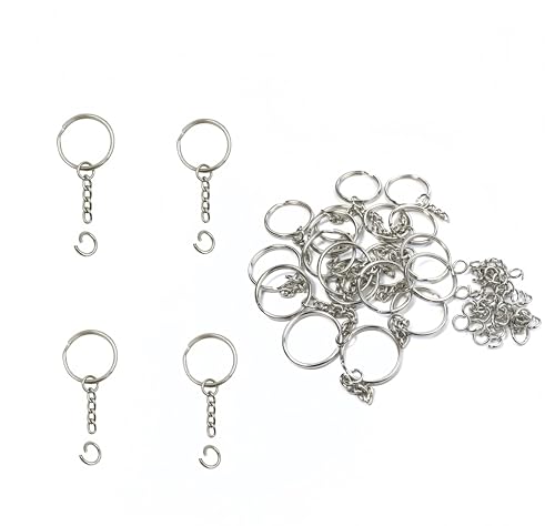 Premium Key Ring with Chain and Open Jump,50 Pack1 inch Split Round…