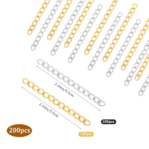 200Pcs Chain Extender for Jewelry Making, Silver and Gold Extension Tails for… - Image 2