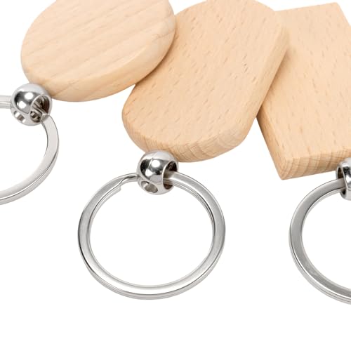 TAICHEUT 60 Pieces Wooden Keychain Blanks with Storage Box, Laser Engraving Unfinished… - Image 3