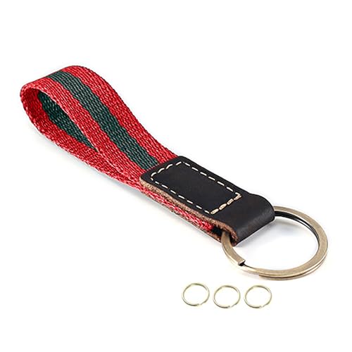 UpLook Nylon & Leather Key Chain, Striped Lanyard Keychain with 3 Key…