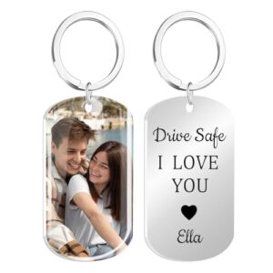 HOBULL Personalized Drive Safe Keychain for Him, Custom Keychain Picture, Be Safe…