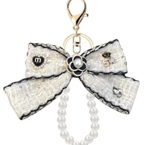Cute Bling Camellia Flower Keychain with Bow Charms for Women's Handbags