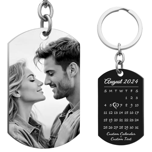 Queenberry Custom Photo Keychain for Husband Boyfriend Laser Engraved Personalized Calendar Date…