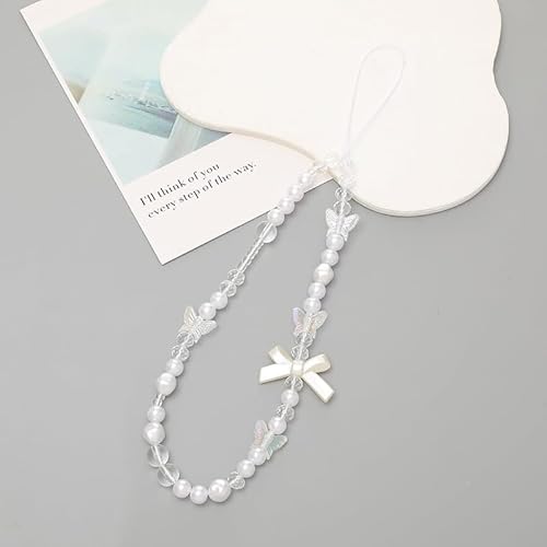 Juroicessry White Mobile Phone Lanyard Universal Phone Chain Black Bow White Pearl… - Image 4
