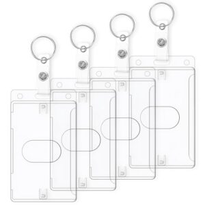 4Pcs Plastic ID Card Holder, Clear Badge Holder with Keyring Card Holder…