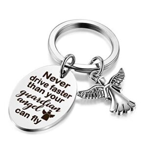 Hotop Sweet Guardian Angel Keychain New Driver Key Ring Gift Never Drive…