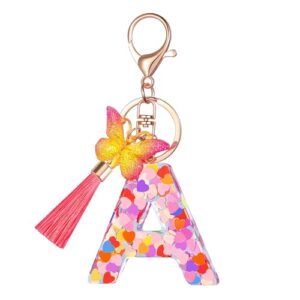Suweibuke Colourful Cute Initial Letter Keychains for Women Girls with Tassel Butterfly,…