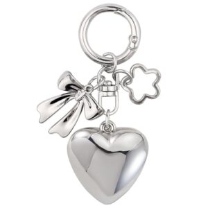 Silver Keychains Heart Bow Flower Keychain Accessories Kawaii Key Chains Women Cute…