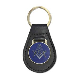 Square & Compass Black Leather Medallion Masonic Key Chain