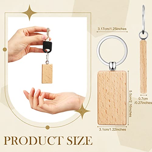 Yinkin 50 Pcs Wooden Keychain Blanks Wood Key Chains Bulk Laser Engraving… - Image 2