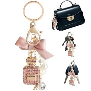KASTANNY Elegant Pink Bow Keychain Set with Perfume Style Pendant, Luxury Perfume…