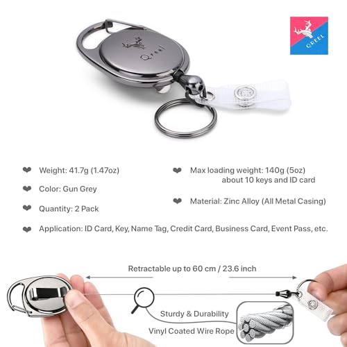 QREEL Heavy Duty Badge Reel, Metal Retractable Keychain, Steel Cord Retractable Badge… - Image 3