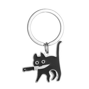 Metal Keychain Black, Cat Gifts for Women Girl, Halloween Christmas Gifts for…