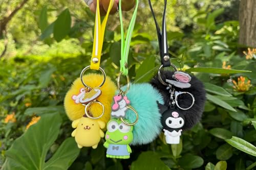 PaPiJoJo Cute Keychains for Women/Girls, Kawaii Pom Pom Fuzzy Key Chain Accessories… - Image 4