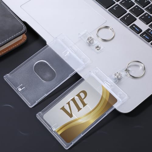 4Pcs Plastic ID Card Holder, Clear Badge Holder with Keyring Card Holder… - Image 5